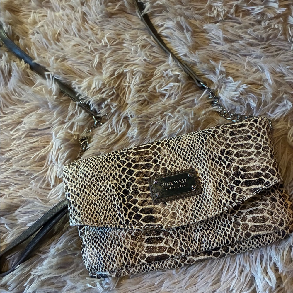 Nine West Beige Snake Pattern Crossbody Bag